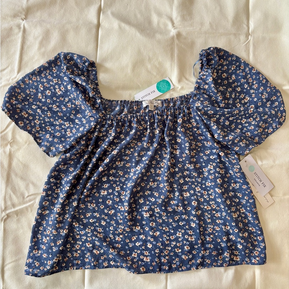Floral Blue Puff Sleeve Top